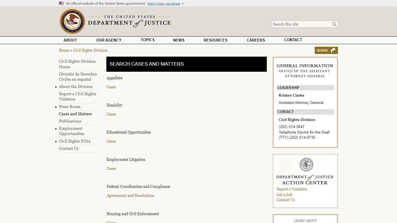 Search Cases And Matters - United States Department of Justice