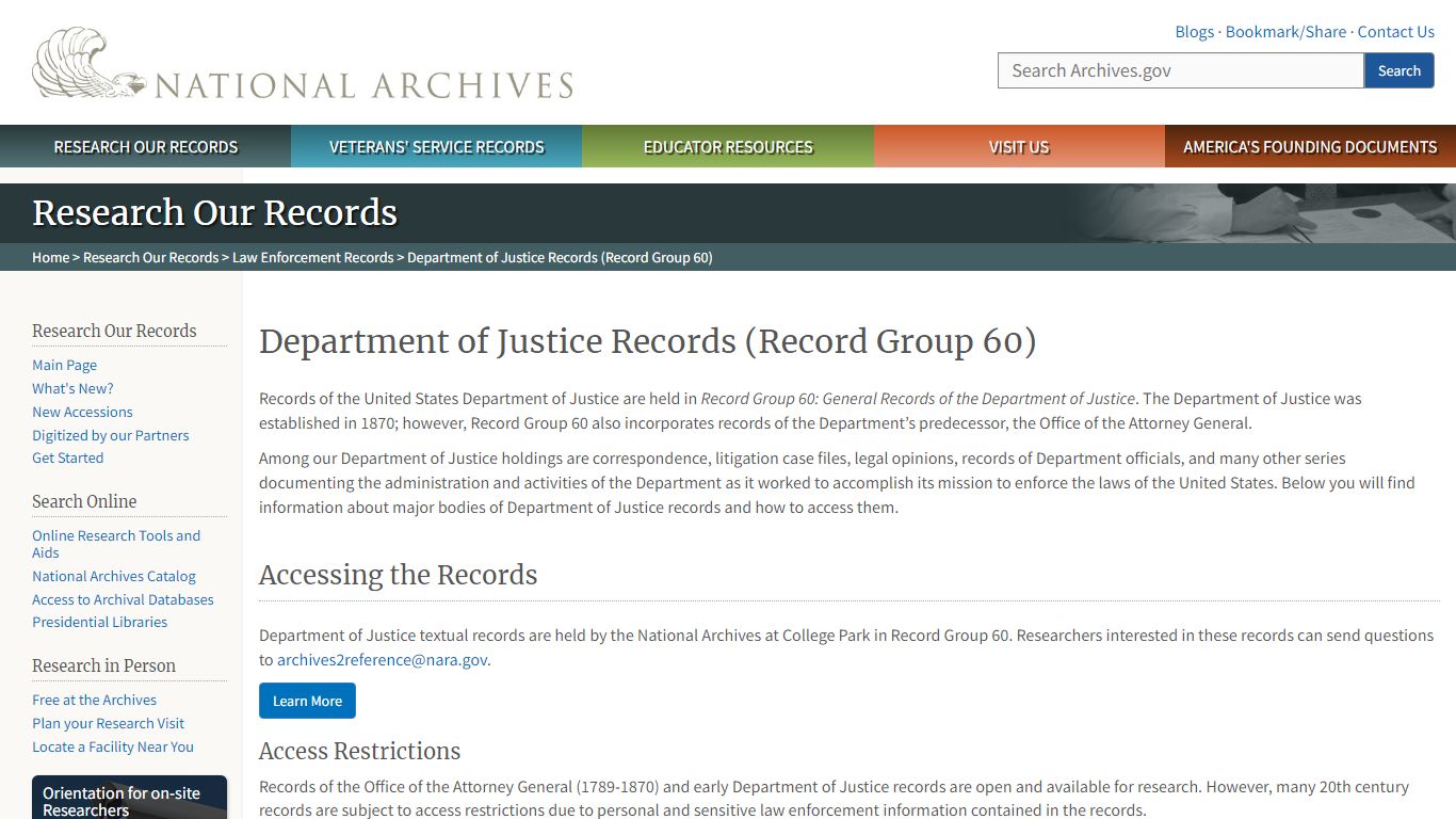 Department of Justice Records (Record Group 60) | National Archives